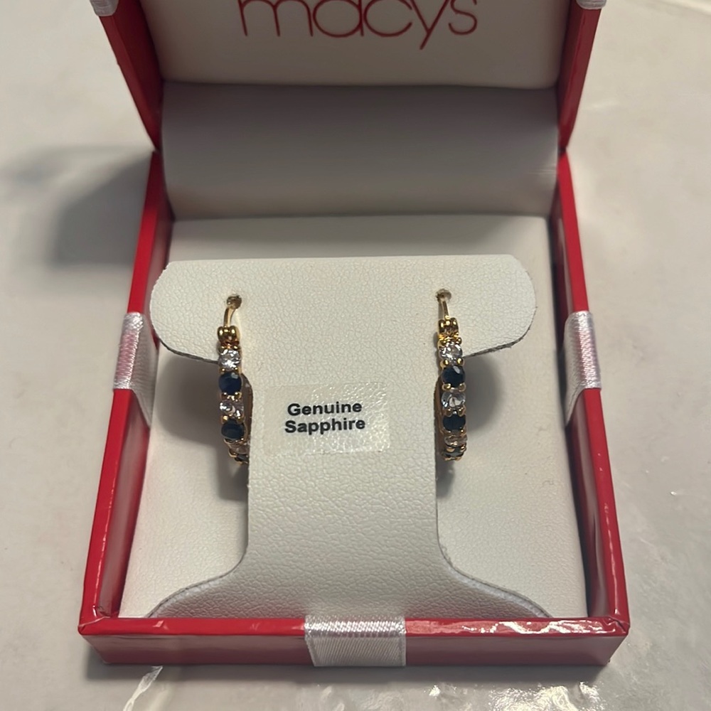 Genuine sapphire hoop earrings